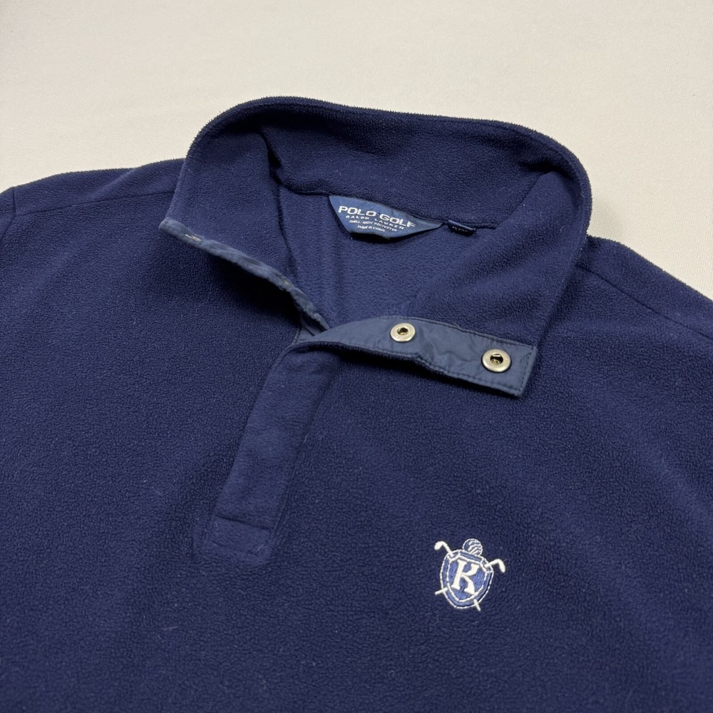 Ralph Lauren Polo Golf Men's Fleece Sweater Snap Button Polyester Blue Large